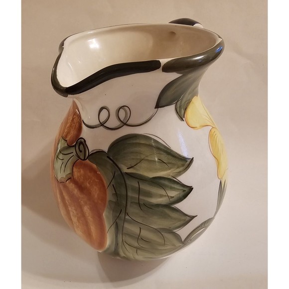 Harvest Pitcher Hand Painted Portugal Pumpkin Fall Jay Wilfred Andrea Sedak - Picture 2 of 14